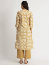 Cotton Dabu Floral Print Kurta Set - Yellow