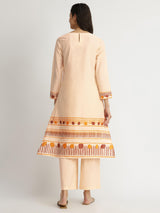 Cotton Geometric Print Kurta Set - Beige