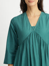 Cotton Floral Placement Print Kurta Set - Teal