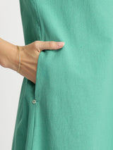 Linen Blend Colourblock A-Line Kurta Set - Teal & Off-White