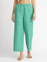 Linen Blend Colourblock A-Line Kurta Set - Teal & Off-White