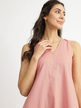 Linen Blend Colourblock A-Line Kurta Set - Peach & Beige