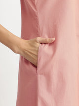 Linen Blend Colourblock A-Line Kurta Set - Peach & Beige