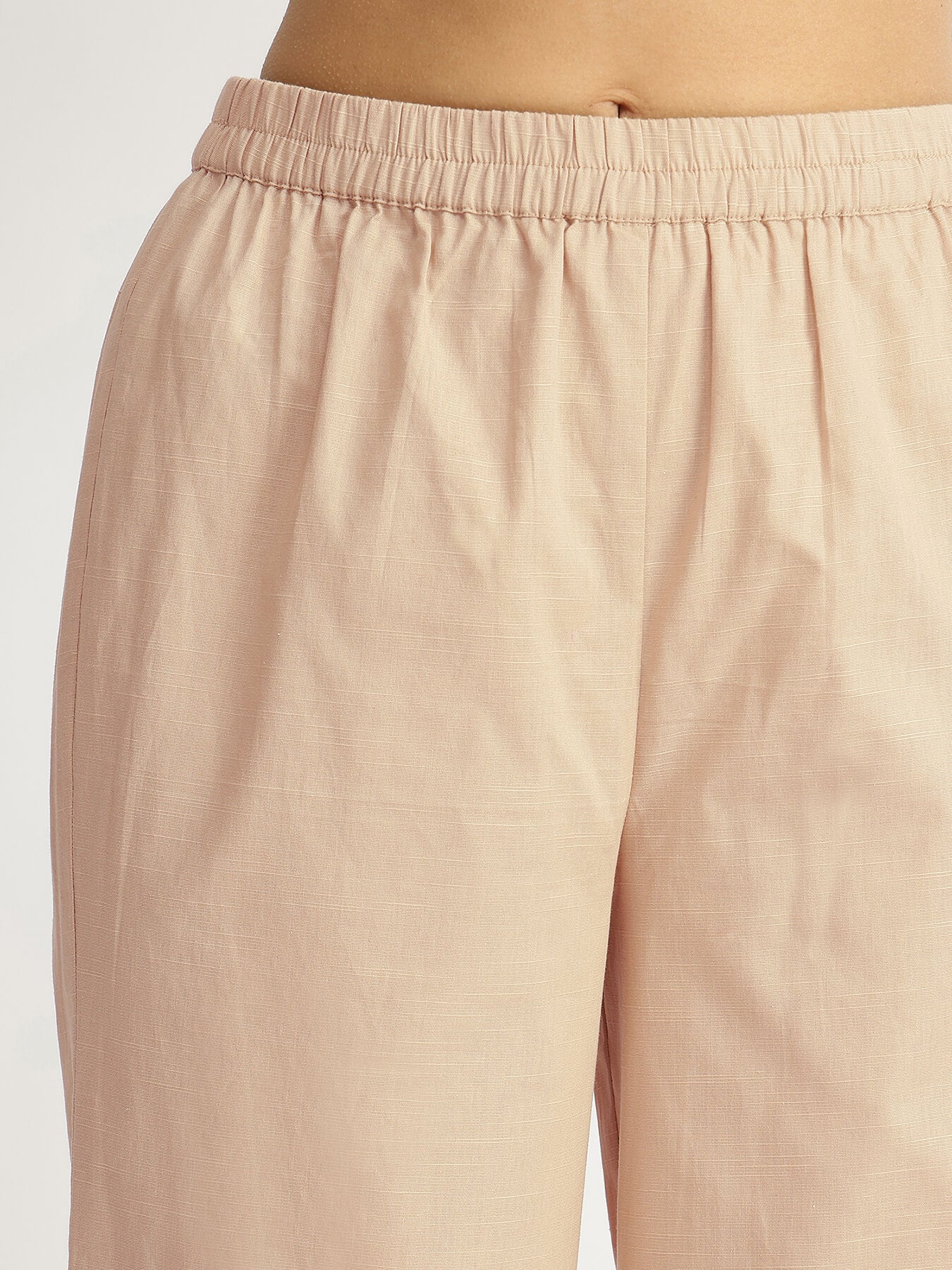 Linen Blend Colourblock A-Line Kurta Set - Peach & Beige