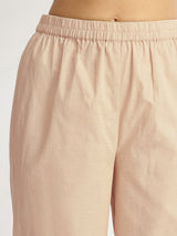 Linen Blend Colourblock A-Line Kurta Set - Peach & Beige