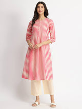 Cotton Stripe Play Kurta Set - Off-White & Pink