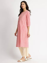 Cotton Stripe Play Kurta Set - Off-White & Pink