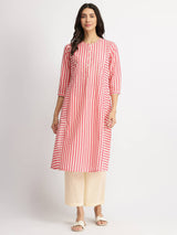 Cotton Stripe Play Kurta Set - Off-White & Pink
