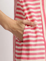 Cotton Stripe Play Kurta Set - Off-White & Pink