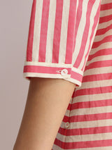 Cotton Stripe Play Kurta Set - Off-White & Pink