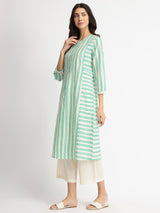 Cotton Stripe Play Kurta Set - Off-White & Aqua Blue