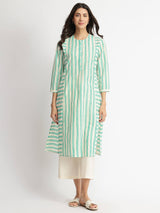 Cotton Stripe Play Kurta Set - Off-White & Aqua Blue