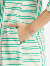 Cotton Stripe Play Kurta Set - Off-White & Aqua Blue