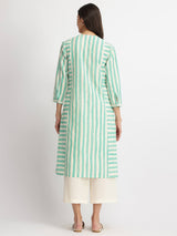 Cotton Stripe Play Kurta Set - Off-White & Aqua Blue
