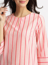 Cotton Striped A-Line Kurta Set - Pink