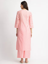 Cotton Striped A-Line Kurta Set - Pink