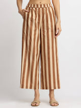 Cotton Striped A-Line Kurta Set - Brown & Beige