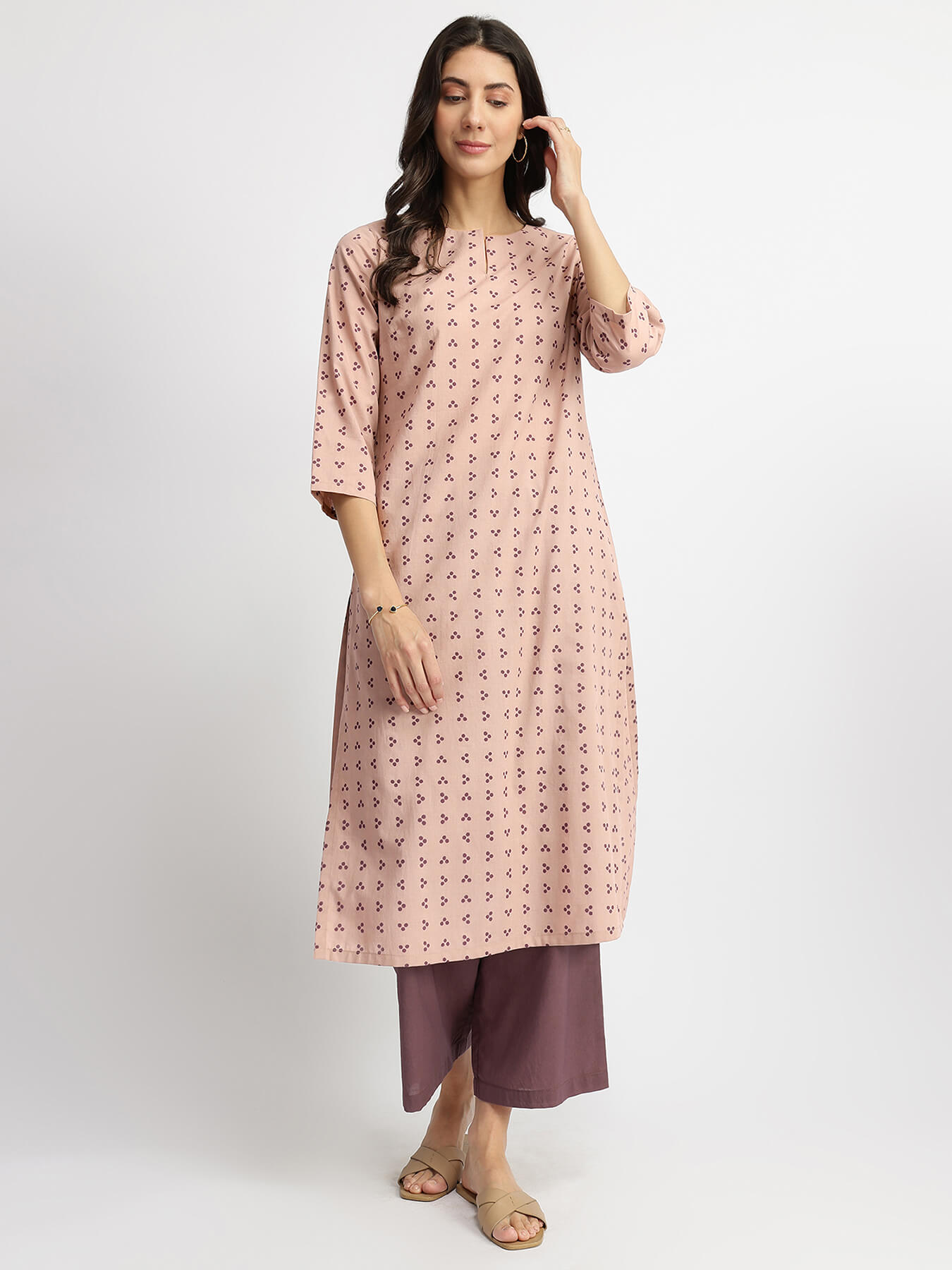 Cotton Tribal Print Kurta Set - Dusty Pink