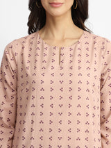 Cotton Tribal Print Kurta Set - Dusty Pink