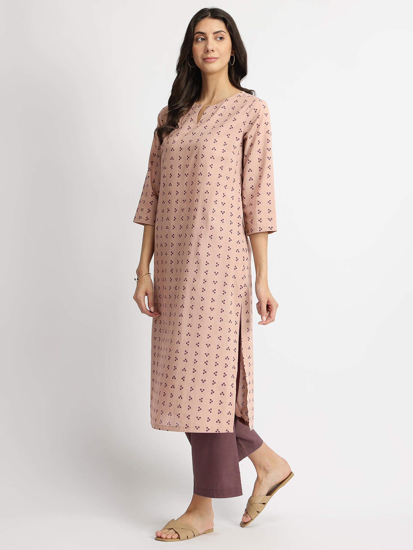 Cotton Tribal Print Kurta Set - Dusty Pink