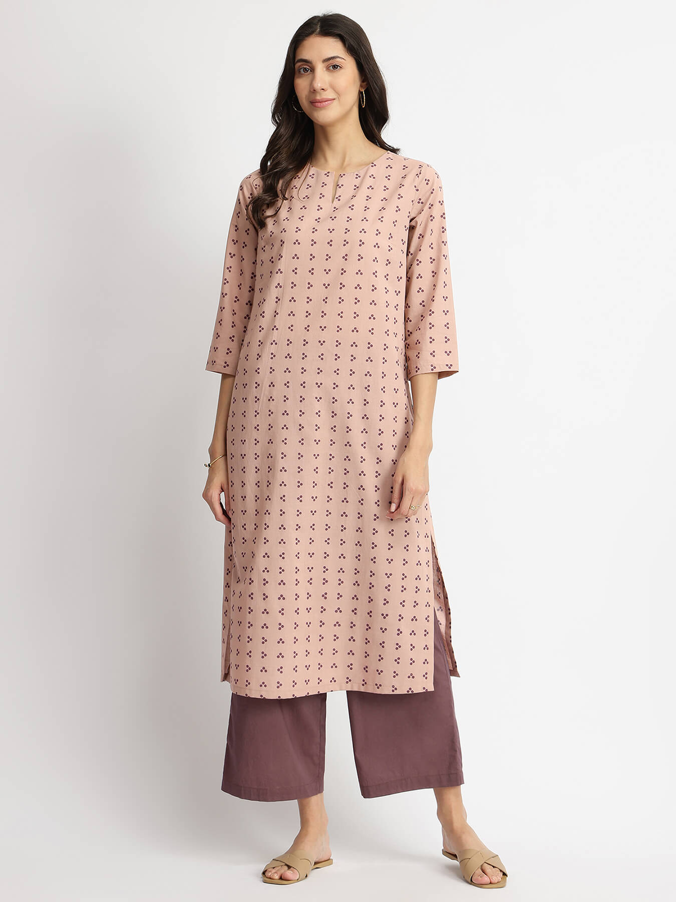 Cotton Tribal Print Kurta Set - Dusty Pink