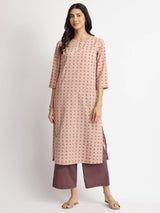 Cotton Tribal Print Kurta Set - Dusty Pink