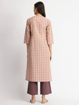 Cotton Tribal Print Kurta Set - Dusty Pink