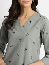 Cotton Tribal Print Kurta Set - Blue