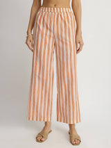 Cotton Ikat Geometric Print Kurta Set - Orange & Off-White