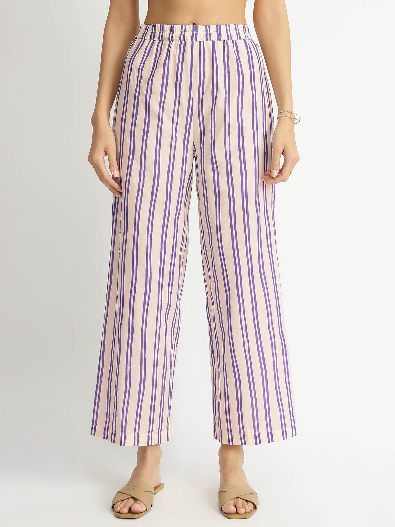 Cotton Ikat Geometric Print Kurta Set - Off-White & Purple