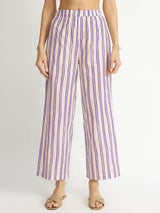 Cotton Ikat Geometric Print Kurta Set - Off-White & Purple