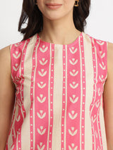 Cotton Floral Motif Kurta Set - Pink & Off-White