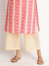 Cotton Floral Motif Kurta Set - Pink & Off-White