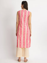 Cotton Floral Motif Kurta Set - Pink & Off-White