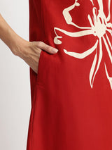 Cotton Floral Placement Print Kurta Set - Rust & Off-white