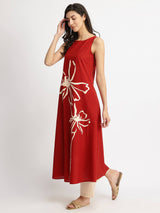 Cotton Floral Placement Print Kurta Set - Rust & Off-white
