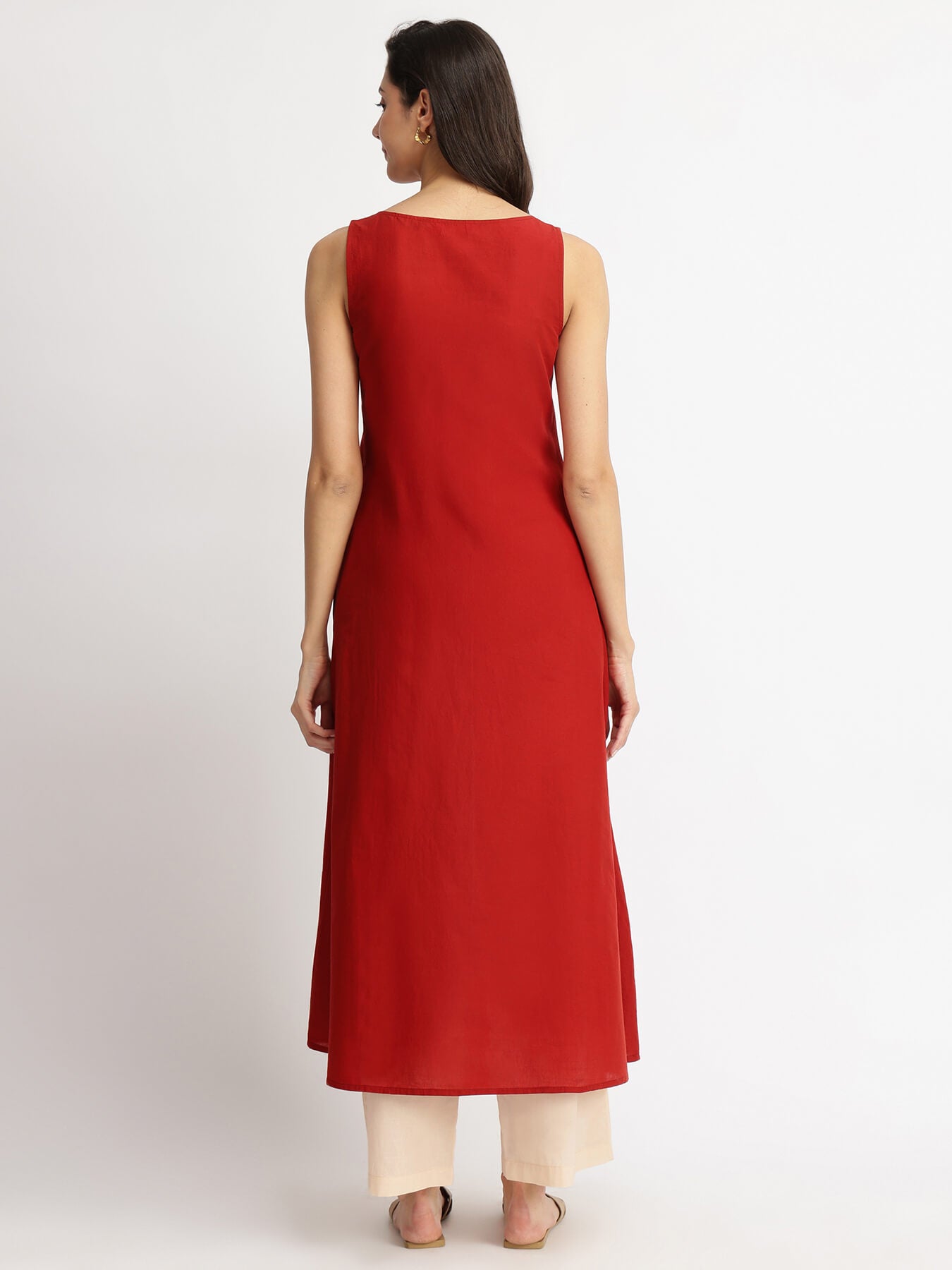 Cotton Floral Placement Print Kurta Set - Rust & Off-white