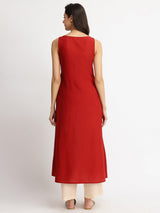 Cotton Floral Placement Print Kurta Set - Rust & Off-white