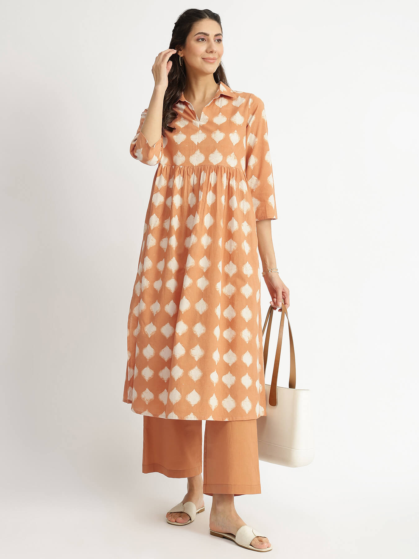 Cotton Dabu Abstract Print Kurta Set - Rust
