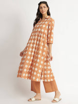 Cotton Dabu Abstract Print Kurta Set - Rust