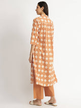 Cotton Dabu Abstract Print Kurta Set - Rust