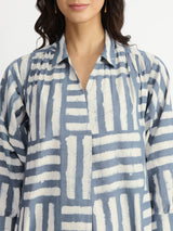 Cotton Dabu Stripe Play Kurta Set - Grey