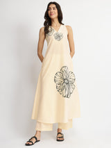 Cotton Floral Placement Print Kurta Set - Off-White