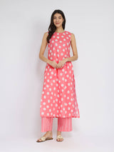 Cotton Polka Straight Kurta Set - Peach