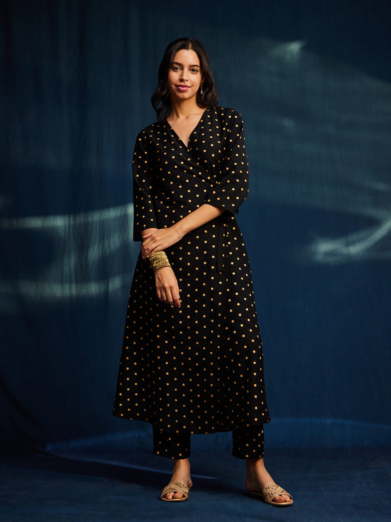 Buy Black Silk Polka Wrap Kurta Set Online Pink Fort Pink Fort by