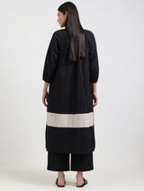 Cotton Colourblock Buttoned Kurta Set - Black & Off-White
