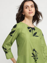 Cotton Floral A-Line Kurta Set - Green