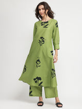 Cotton Floral A-Line Kurta Set - Green