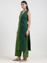 Cotton Colourblock Sleeveless Kurta Set - Green
