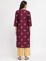 Silk Blend Floral Kurta Set - Maroon & Gold